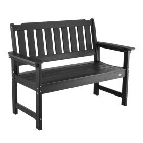 Outdoor Bench, 50.5 inch, 800 lbs Weight Capacity for 2-3 Persons, Weatherproof Plastic Frame with Backrest and Wide Armrests, Outside Bench for Patio (Chair Shape: Vertical Slat Back Panel, size: 52 inch)