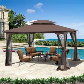 13x10 Outdoor Patio Gazebo Canopy Tent With Ventilated Double Roof And Mosquito net(Detachable Mesh Screen On All Sides); Suitable for Lawn;  Garden; (Color: Brown)