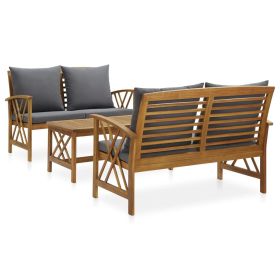3 Piece Patio Lounge Set with Cushions Solid Acacia Wood (Color: Brown)