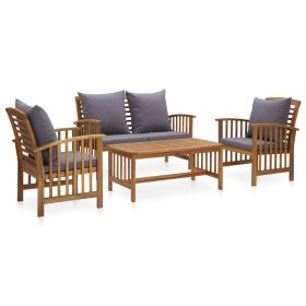 4 Piece Patio Lounge Set with Cushions Solid Acacia Wood (Color: Brown)