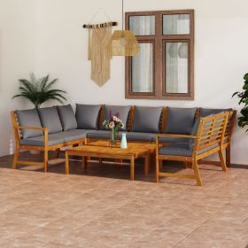 9 Piece Patio Lounge Set with Cushion Solid Acacia Wood (Color: Brown)