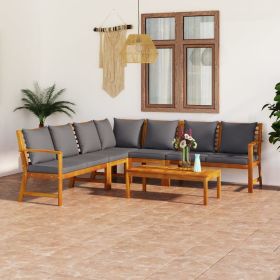 6 Piece Patio Lounge Set with Cushion Solid Acacia Wood (Color: Brown)