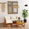 5 Piece Patio Lounge Set with Cushion Cream Solid Acacia Wood