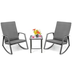 3 Pieces Patio Rattan Rocking Furniture Set (Color: Gray)