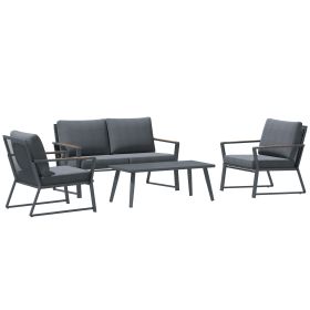 4 Piece Patio Furniture Set, Aluminum Conversation Set, Outdoor Garden Sofa Set with Armchairs, Loveseat, Center Coffee Table and Cushions, Dark Grey (Color: as Pic)
