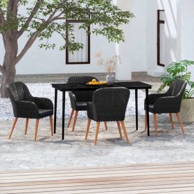 5 Piece Patio Dining Set with Cushions Black (Color: Black)