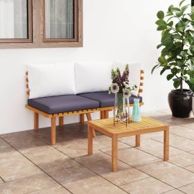 2 Piece Patio Lounge Set with Cushions Solid Acacia Wood (Color: Grey)