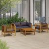 5 Piece Patio Lounge Set with Cushion Solid Acacia Wood