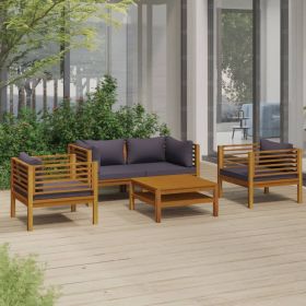5 Piece Patio Lounge Set with Cushion Solid Acacia Wood (Color: Grey)