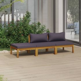 3 Piece Patio Lounge Set with Cushion Solid Acacia Wood (Color: Grey)