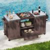 66.5" Outdoor Kitchen Island for Big Green Egg Grills, Solid Wood Outdoor Grill Cart for Tabletop Grill with Stainless Steel Top, Drawer