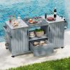 66.5" Outdoor Kitchen Island for Big Green Egg Grills, Solid Wood Outdoor Grill Cart for Tabletop Grill with Stainless Steel Top, Drawer