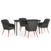 5 Piece Patio Dining Set with Cushions Black