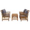 4 Piece Patio Lounge Set with Cushions Solid Acacia Wood