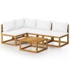 5 Piece Patio Lounge Set with Cushion Cream Solid Acacia Wood