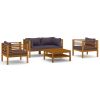 5 Piece Patio Lounge Set with Cushion Solid Acacia Wood