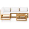 5 Piece Patio Lounge Set with Cushion Cream Solid Acacia Wood