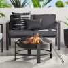 Round Iron Outdoor Wood Burning Fire Pit, Black