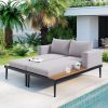TOPMAX Modern Outdoor Daybed Patio Metal Daybed with Wood Topped Side Spaces for Drinks, 2 in 1 Padded Chaise Lounges for Poolside, Balcony, Deck