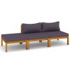 3 Piece Patio Lounge Set with Cushion Solid Acacia Wood